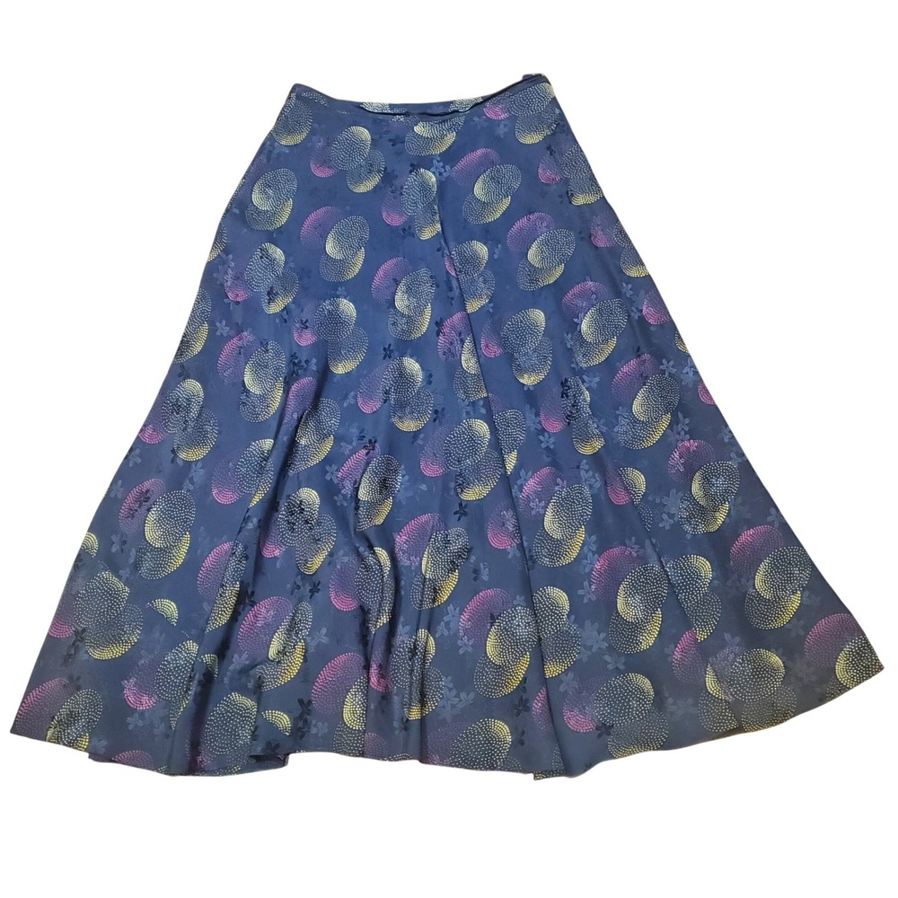 VTG Jones New York 100% Silk Midi Skirt 10 Black Pink Yellow Geometric Y2K Flowy